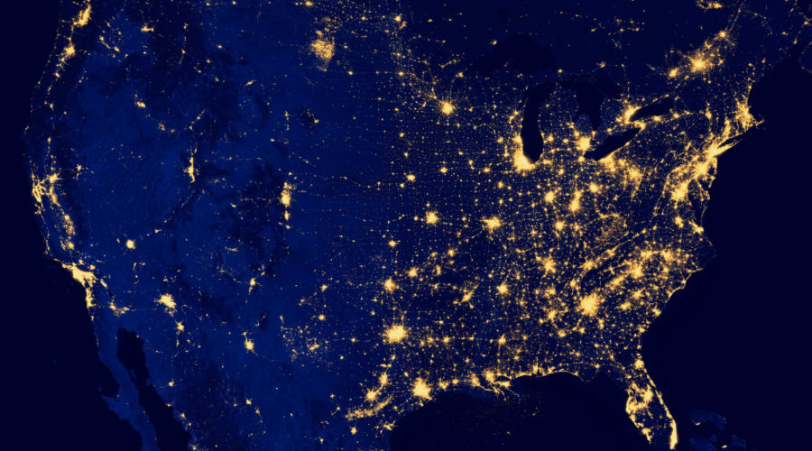 Nocturnal aerial view of the U.S.A.